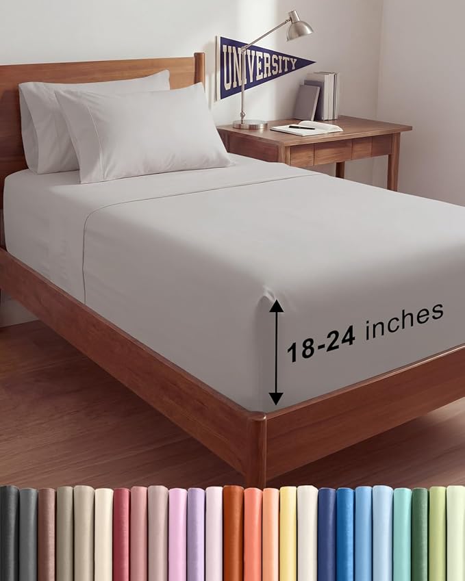 Extra Deep Twin XL Sheet Set - 4 Piece Breathable and Cooling Sheets - Hotel Luxury Bedding for Women, Men, Kids & Teens - Easy & Secure Fit - Soft and Wrinkle Free - Extra Deep Pockets - Light Grey