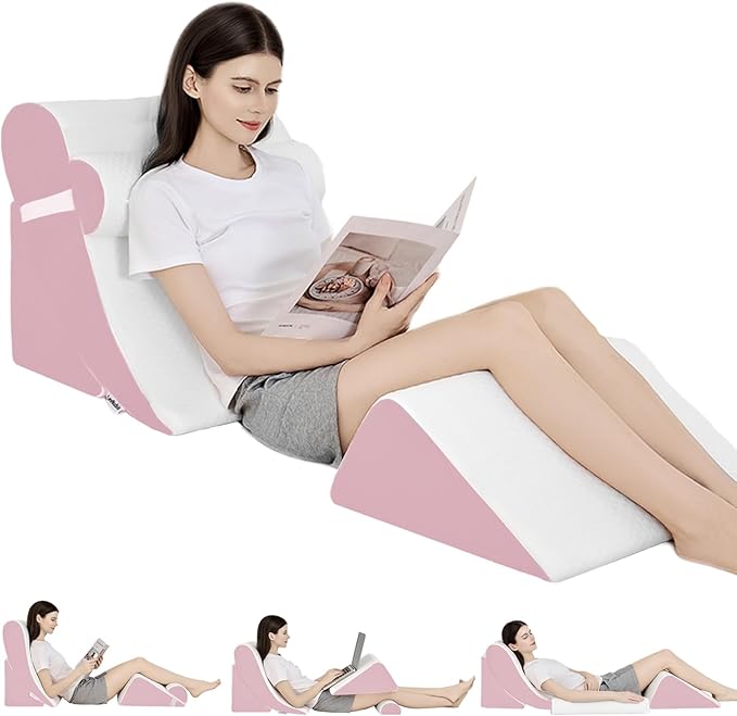 4PCS Orthopedic Bed Wedge Pillow Set for Post Surgery & Pain Relief, Adjustable Wedge Pillow for Back, Acid Reflux,Sitting up in Bed,Recovery, Snoring, Body Pillow for Sleeping (White/Pink)