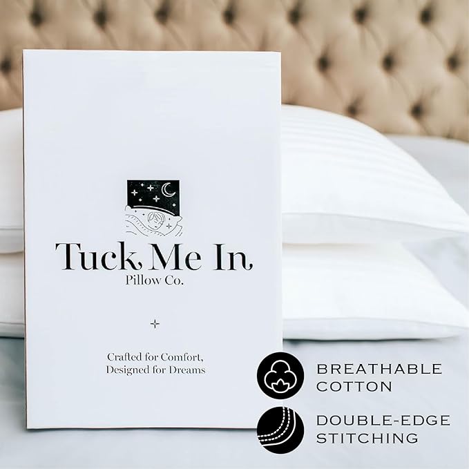 Houseify Tuck Me in Pillow Co. Down Alternative Pillows - Queen Sized Hypoallergenic Pillows, Set of 2 - Premium, Breathable Pillow for Side Sleepers and Back Sleepers