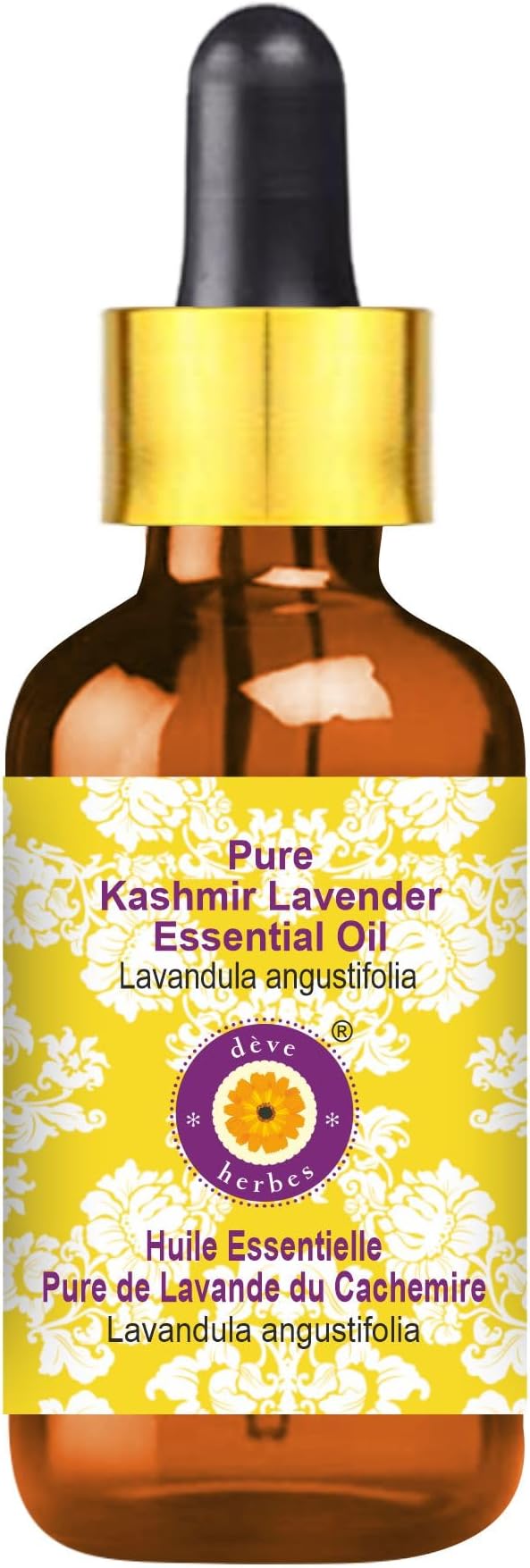 Deve Herbes Pure Kashmir Lavender Essential Oil (Lavandula angustifolia) with Glass Dropper Steam Distilled 5ml (0.16 oz)