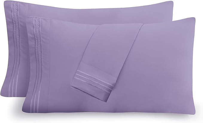 Mocassi 2-Piece Premium Standard/Queen Pillowcase Set 1800 Series Hotel Quality Microfiber - Soft and Breathable with 3-Line Embroidery Wrinkle and Stain Resistant, Easy Care, 20" x 30", Lavender