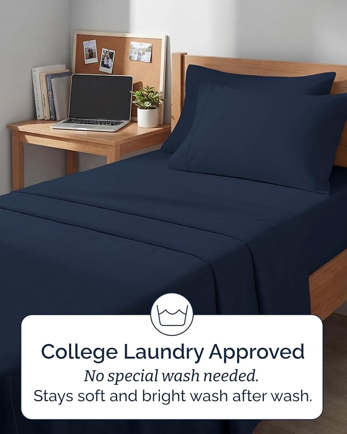 Extra Deep Twin XL Sheet Set - 4 Piece Breathable and Cooling Sheets - Hotel Luxury Bedding for Women, Men, Kids & Teens - Easy & Secure Fit - Soft and Wrinkle Free - Extra Deep Pockets - Navy Blue