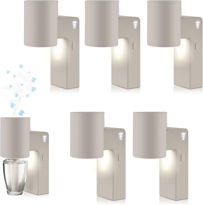 6 Pcs Wall Fragrance Plug in with Night Light Compatible with Bath and Body Works Wallflowers, with 3-Speed Adjustable Fragrance Essential Oil Diffuser for Home, Khaki