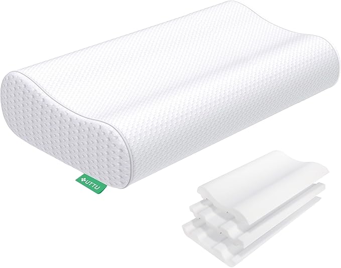 UTTU Cervical Pillow for Neck Pain Relief, Memory Foam Neck Pillow for Sleeping, Adjustable Orthopedic Sandwich Pillow, Contour Cooling for Side Back Stomach Sleeper, Queen(23.6"×14"×5.2"/4.5")