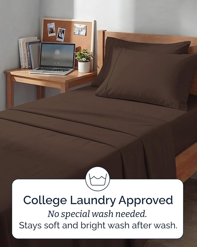 Extra Deep Twin XL Sheet Set - 4 Piece Breathable and Cooling Sheets - Hotel Luxury Bedding for Women, Men, Kids & Teens - Easy & Secure Fit - Soft, Wrinkle Free and Comfy - Extra Deep Pockets - Brown