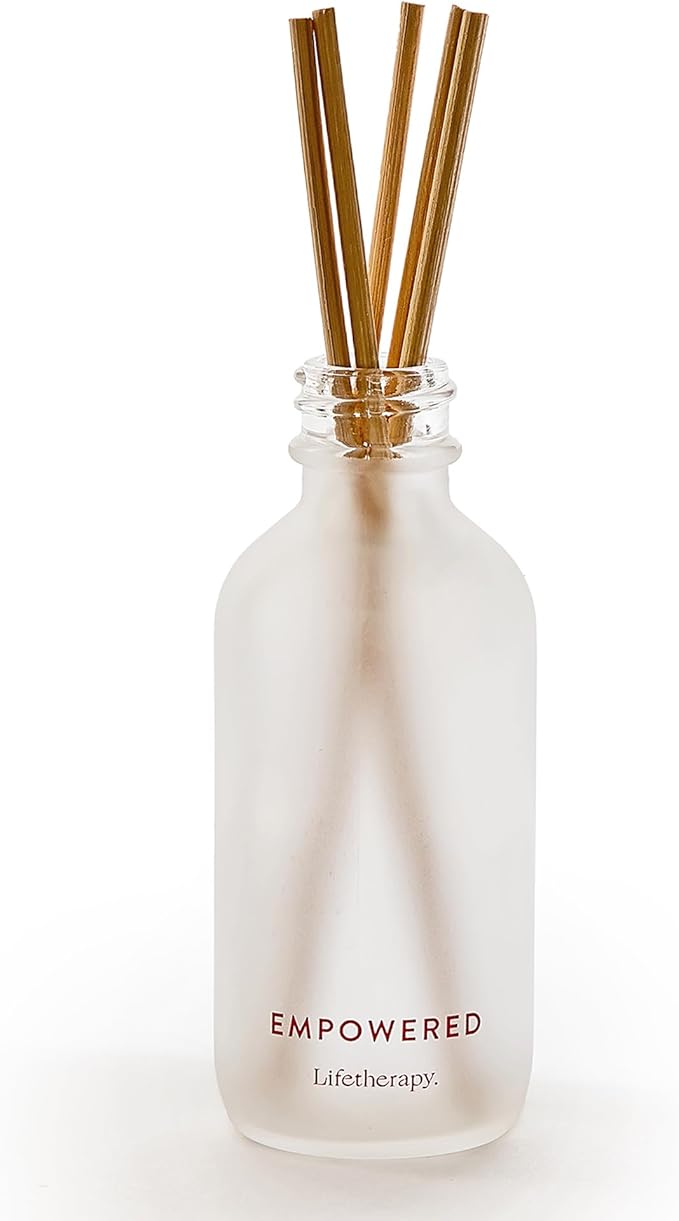 Lifetherapy - Empowered - Mini Reed Diffuser w/Cap, Mood-Boosting Scent, Natural Essential Oils, Alcohol-Free, Ideal for Home, Office, Travel & Giftable 2oz