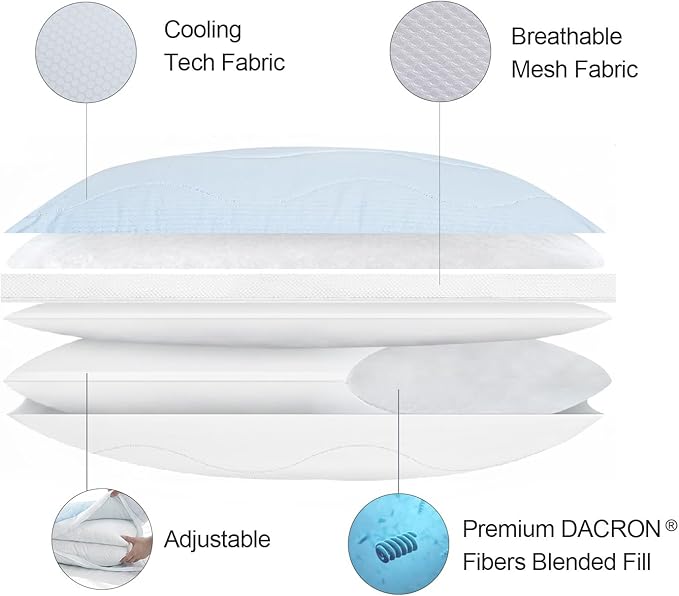 Cooling Adjustable Pillow for Side, Back, Stomach Sleepers，Customizable Support Pillows for Neck Pain Relief，King Size Set of 1 Luxury Bed Pillow.