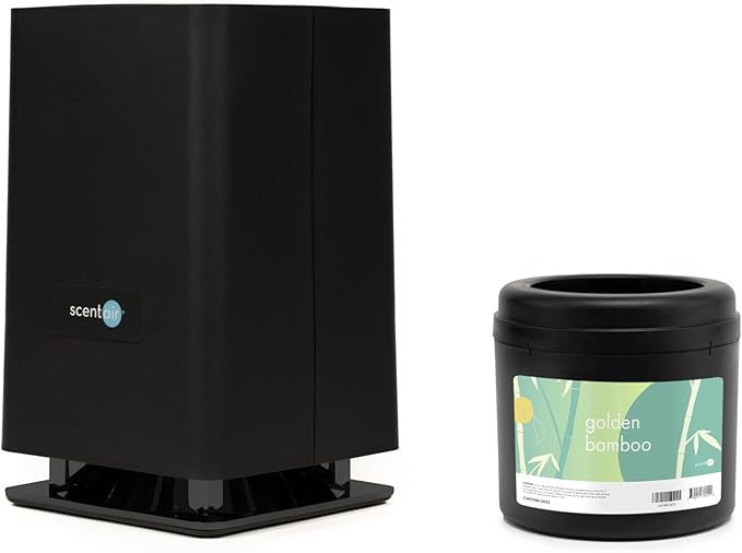 ScentAir Whisper Essential | Black Diffuser Machine, Scents up to 800 Sq. Ft Room, Compatible with Alexa & Google, WiFi & Bluetooth Enabled - ScentAir Cartridge Golden Bamboo