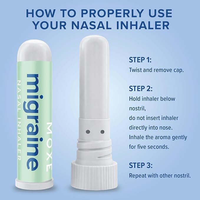 MOXE Migraine Relief Nasal Inhaler, Essential Oils for Headaches & Tension Relief, Portable Aromatherapy, Easy-to-Use, Pure & Undiluted, Peppermint, Spearmint, Eucalyptus, Tea Tree, USA Made, 1 Pack