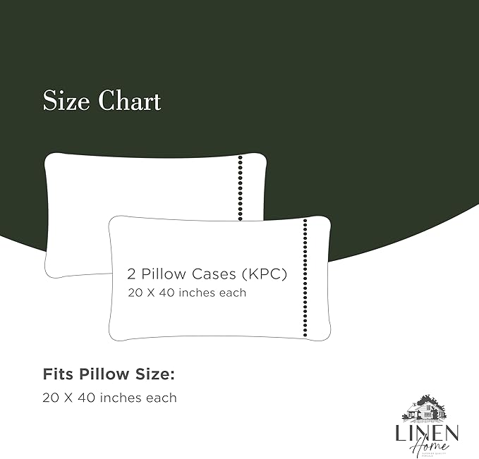 Linen Home 100% Cotton Percale Pearl Stitch Pillowcases King Size, Olive Green, 2 Pieces of Pillow Case, Crisp and Cool Strong Bed Linen, 20 inches X 40 inches