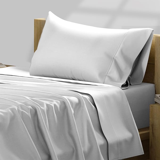 TEXAS LINEN CO. 100% Egyptian Cotton Sheets - Texan Talkin' Collection 600 Series 3 PC Twin XL Sheet Set (White), Soft, Cooling, Sateen Weave, Extra Long Staple Luxury Bedding, 16" Deep Pocket