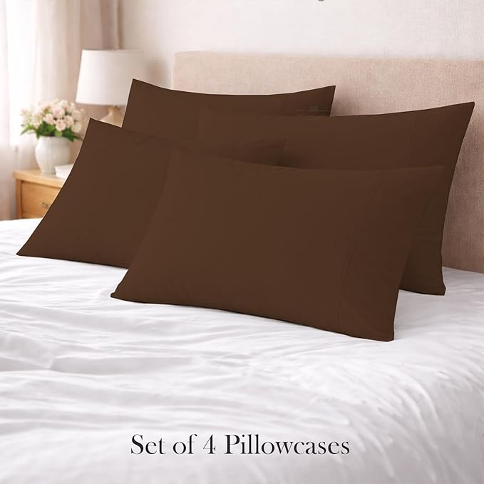400 Thread Count 100% Egyptian Cotton Queen Size Pillowcases Set of 4, Soft & Breathable Sateen Weave, Envelope Closure, Hotel Luxury Bed Linen, Durable & Fade Resistant, 20"x30", Chocolate