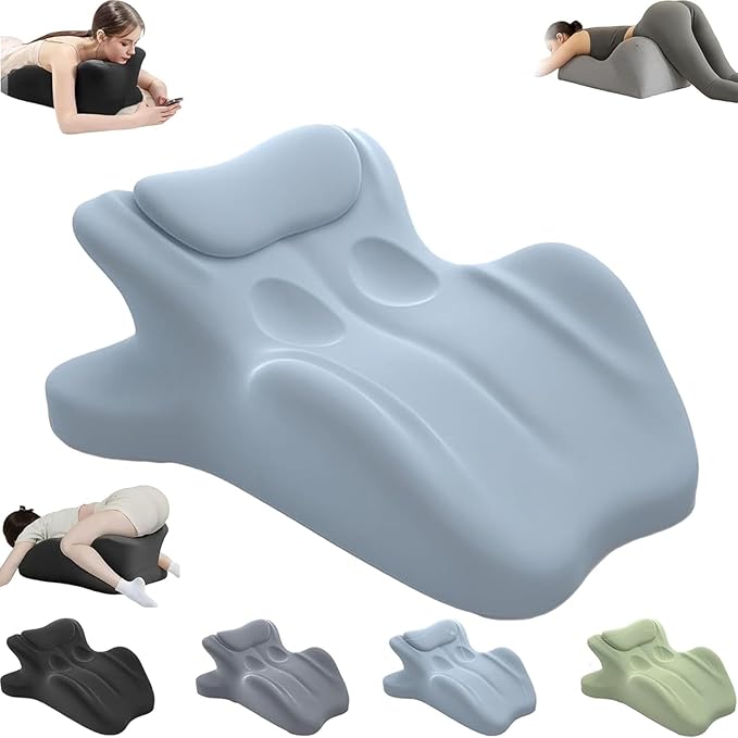 RSN Ergonomic Memory Foam Wedge Pillow, 27° Angled Support for Neck, Back, Waist & Leg Pain Relief, Multi-Position Prone Pillow with Removable Cover (Blue, OneSize)