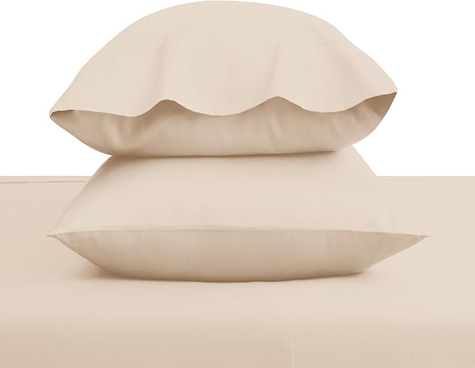 100% Egyptian Cotton Pillow Cases Set of 2,Standard Size 400 Thread Count Cooling Pillowcases,Soft and Breathable Pillow Covers with Envelope Closure,20x26 Inches, Beige
