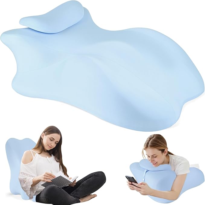 MYFAMIREA Memory Foam Ergonomic Wedge Pillow for Adults, Prone Pillow for Bed Sleeping, Reading, Memory Foam Ergonomic Cushion for Back Support, Sitting Up and Back Pain, with Removable Cover (Blue)