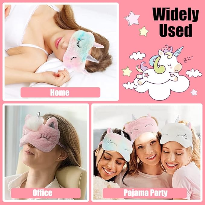 4 Pcs Cute Sleep Mask Animal Sleep Mask Soft Plush Blindfold Eye Covers for Sleeping Women Girls Kids