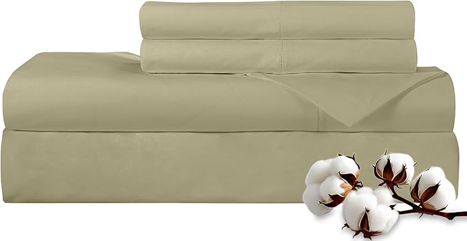 ROYALE LINENS 300 Thread Count 100% Long Staple Combed Cotton Sheet Set - 4 Piece King Bed Sheets - 1 Fitted, 1 Flat & 2 Pillow Cases - Soft Cool & Crisp Sheet Set (King, Sage Green)