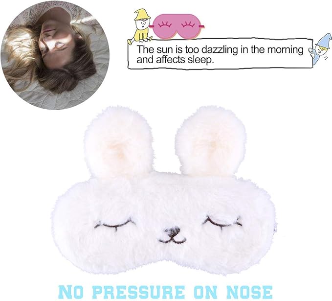 Easter Bunny Sleeping Mask, Soft Fluffy Plush Rabbit Blindfold Novelty Sleep Mask Eye Cover Eyeshade for Kids Girls Boys Women Men Night Nap Travel Meditation (White, Rabbit)