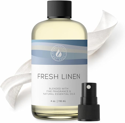AROMA COUNTRY Fresh Linen Diffuser Oil - Luxury Essential Oils for Diffuser Refill & Air Freshener Room Spray, Long-Lasting, Natural Home Fragrance & Hotel Scent for Diffusers & Machines (4 Fl oz.)
