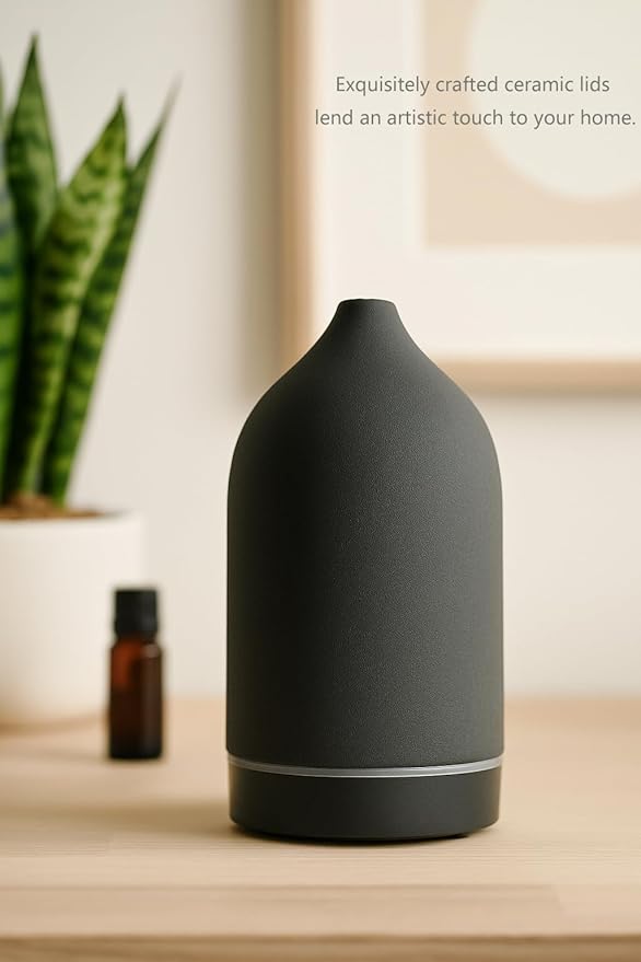 Stone Diffuser, Ceramic Essential Oil Diffuser, Humidifier 160ml Ultrasonic Oil Diffuser for Aramatherapy. (Black)