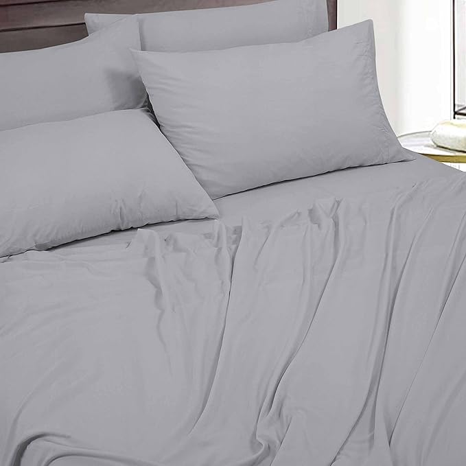 Royale Linens 6 Piece Queen Sheets Set - Soft Brushed 1800 Microfiber Bedding - 1 Fitted and 1 Flat Sheet, 4 Pillow cases - Wrinkle Free & Fade Resistant - Hotel Luxury Bed Sheets (Harbor Mist, Queen)