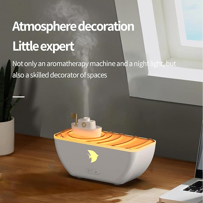Essential Oil Diffuser, Boat Quiet Portable Humidifier 300ml Aroma Diffuser, with 7 Colors Light, and Auto-Off, for Bedroom,Home,Office,Desk (Black)