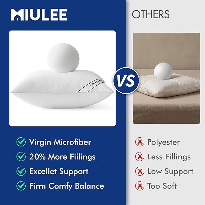 MIULEE 18x18 Inch Pillows Inserts, Pack of 2 Down Alternative Virgin Filling Comfy Support Throw Pillows for Sofa Couch Bed