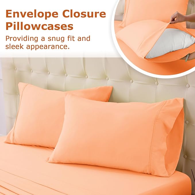 Twin Size Bed Sheet Set - 3 Piece Soft Microfiber Sheets with Deep Pockets, Cooling Technology, and Wrinkle-Free Pillowcase. Hotel-Quality, Durable Bedding, Peach Fuzz