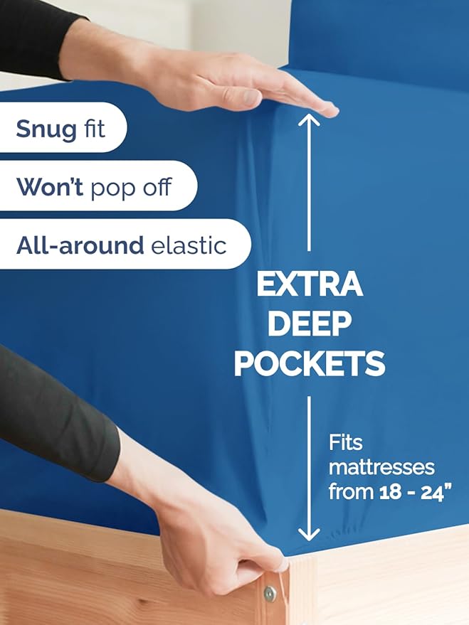 Extra Deep Full Sheet Set - 6 Piece Breathable and Cooling Sheets - Hotel Luxury Bedding for Women, Men, Kids & Teens - Easy & Secure Fit - Soft, Wrinkle Free & Comfy - Extra Deep Pockets - Royal Blue