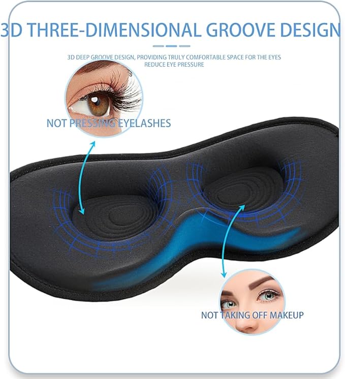Sleep Eye Mask for Women Men Side Sleepers, Zero Eye Pressure 3D Contoured Sleeping Mask, 99.9% Light Blocking Night Blindfold, Soft Eye Shade Cover for Travel, Naps, Meditation, Black