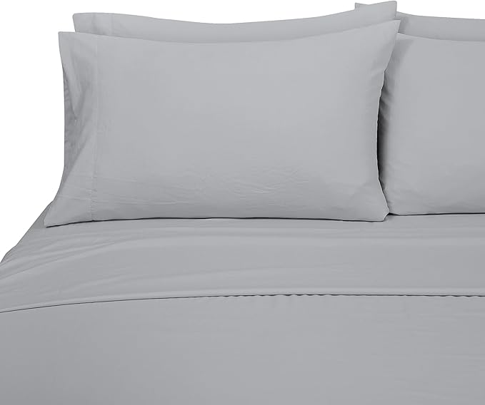 ROYALE LINENS 1500 Thread Count Poly/Cotton Cooling Sateen Sheet Set - 6 Piece California King Bed Sheets - 1 Fitted, 1 Flat, 4 Pillow Cases -Soft Cool & Crisp Sheet Set (Cal King, Glacier Grey)