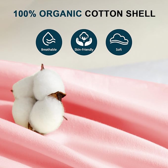 MIOTO Organic Buckwheat Pillow for Sleeping with Dual-Layer Pillowcase and Extra Tartary Buckwheat Hulls, Adjust Height and Firmness, Neck Support Pillow for Back and Side Sleepers 14"x20", Pink