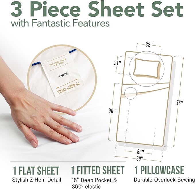 TEXAS LINEN CO. 100% Organic Cotton Printed Sheets Twin Size - 3 PC Organic Cotton Percale Sheets Twin Set (Paisley), Cooling Sheet for Dorm Room, 16" Deep Pocket Hotel Bedding - GOTS Certified