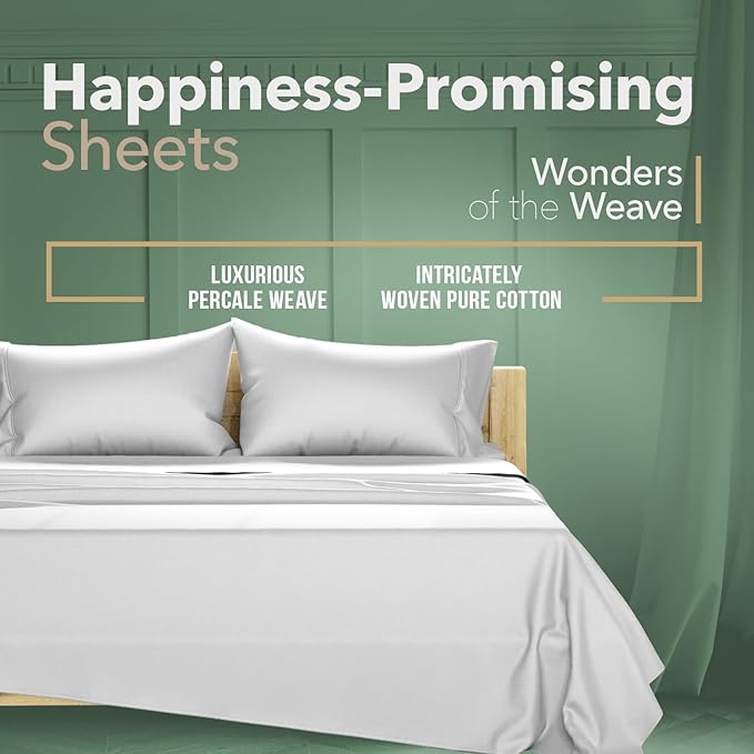 TEXAS LINEN CO. 100% Organic Cotton Sheets Cal King Size - 4 PC Organic Cotton Cal King Percale Weave Sheet Set, Soft, Cooling, Crisp, 16" Deep Pocket Hotel Quality Bedding Set - Light Grey