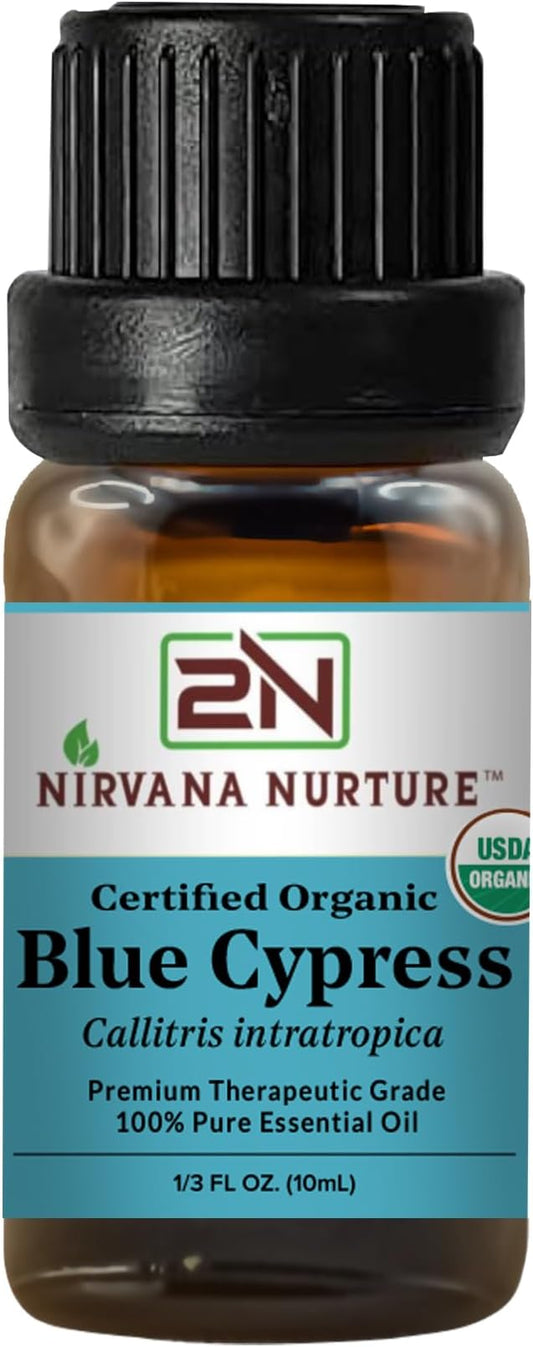 Blue Cypress Essential Oil, USDA Certified Organic, 100% Pure Undiluted, Aromatherapy Oil for Diffuser, Hair & Skin Care