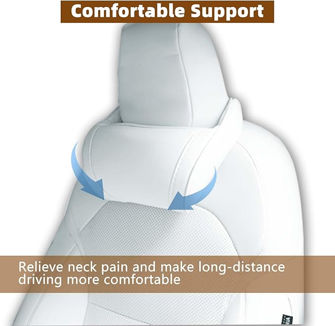 TOPABYTE Car Neck Pillow for Tesla Model 3 Model Y Model S Model X Cybertruck Accessories Memory Foam Ergonomic Design Comfortable Headrest Cushion, 1 Piece, White