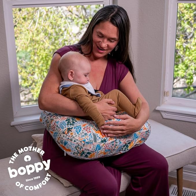 Boppy Nursing Pillow - Firm, Ergonomic U-Shaped Bottle and Breastfeeding Pillow with High Lift for Comfort and Support, Spacious Surface - Colorful Forest Animals