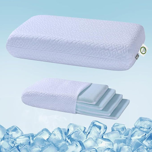 Adjustable Thin Memory Foam Pillow - 4 Heights from 1.2 to 4.8in, Cervical Pillow for Neck Pain Relief, CertiPUR-US Neck Support Pillow for Side Sleepers, Back/Stomach Sleepers, a Removable Cover