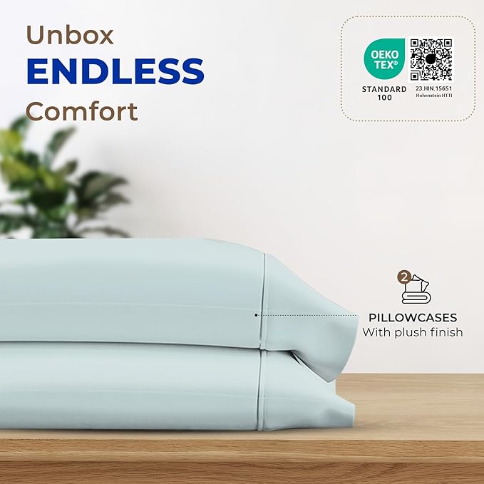 Thread Spread 100% Egyptian Cotton Pillow Cases Queen Size Set of 2 - Luxury 1000 Series Paradise Collection Queen Pillow Cases (Sea Foam), Soft Cooling Sateen Hotel Egyptian Cotton Pillowcases