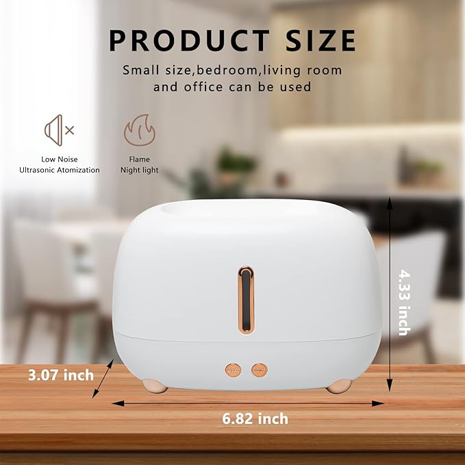 Cute Multicolored Flame Diffuser Humidifier,Essential Oil Aroma Therapy Diffuser with Waterless Auto-Off Protection,Fire Air Diffuser for Home Office Bedroom (White)