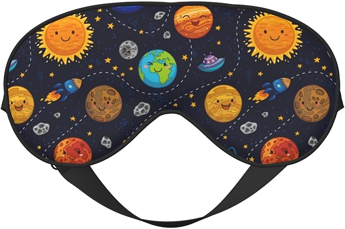Outer Space Planets and Star Sleeping Eye Mask Stars and Comets Eye Mask for Sleeping Soft Comfort Eye Shade Blackout Eye Cover for Deep Rest Travel Nap Meditation