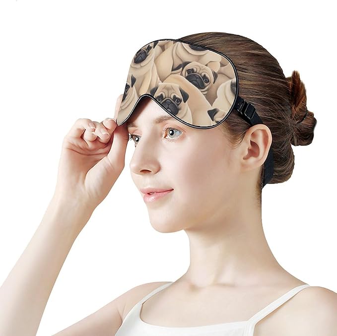 SWEET TANG Sleep Mask for Women Men, Compatible with Cute Pug Dogs Print Puppy Blockout Lightweight for Sleeping Blindfold, Eyes Cover with Elastic Strap for Nap Travel Night Shift