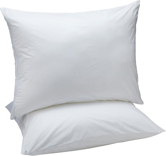 Amazon Basics Down Alternative Bed Pillows and Pillow Protector Case Set, Medium Density, Standard Size 26" x 20", Hypoallergenic, Microfiber, Washable, White, 2-Pack