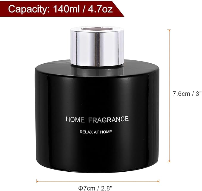HARFINGTON 4pcs Empty Glass Diffuser Bottle 140ml/4.7oz Refillable Fragrance Accessories Aromatherapy Jar Container for Replacement Reed Diffuser DIY Home Bathroom Black with Silver Tone Cap