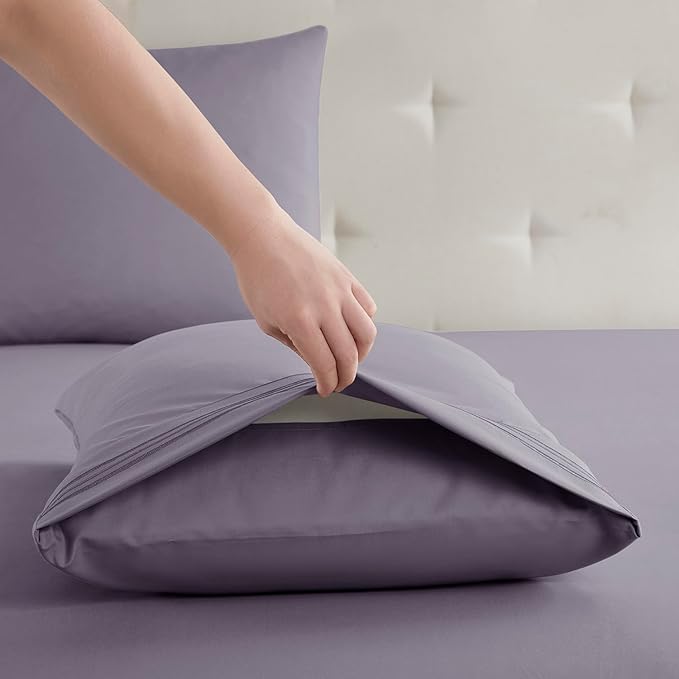 Clara Clark Bed Sheets, Premier 1800 Series Bed Sheet Set, Deep Pocket, Wrinkle, Fade, Stain Resistant, Luxury Soft Bedding Sheets & Pillowcases, Twin, Grayish Purple