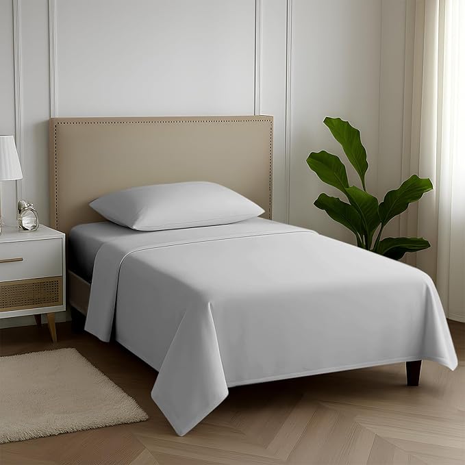 Carressa Linen 100% Egyptian Cotton Twin Sheets Set - 600 Series Hydrangeas Collection Egyptian Cotton Luxury Twin Sheets (3 PC, Silver), 16" Deep Pocket, Soft, Cooling, Sateen Weave Bedding