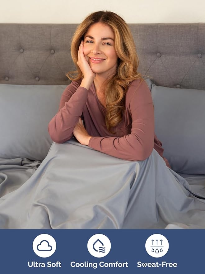 Extra Deep Split King Sheet Set - 7 Piece Breathable and Cooling Sheets - Hotel Luxury Bedding for Women, Men, Kids & Teens - Easy Secure Fit - Soft & Wrinkle Free - Extra Deep Pockets - Steel Blue