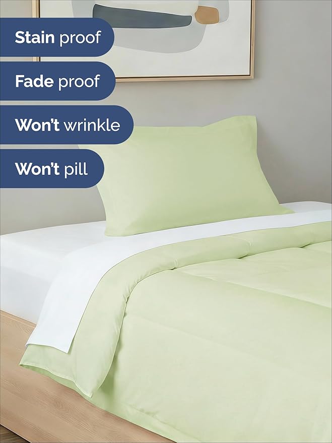 Twin Comforter Set - 2 Piece Bed Set for All Seasons - 1 Soft Quilted Comforter w/ Corner Tabs & 1 Pillow Sham - Comfy & Breathable - Premium Down Duvet Insert - Oeko-TEX - Twin Size, Light Sage Green