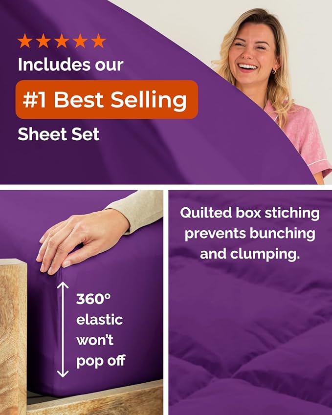 Twin XL Comforter Set - 5 Piece Bed in a Bag Twin XL Size Bed Set - Down Alternative Comforter, Flat Sheet, Fitted Sheet, Pillowcase & Sham for All Seasons - Ultra Soft, Comfy & Breathable - Purple