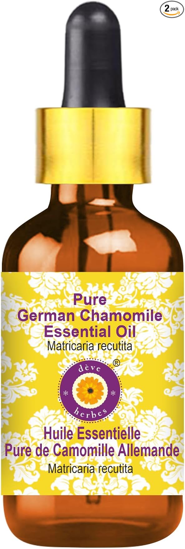 Deve Herbes Pure German Chamomile Essential Oil (Matricaria recutita) with Glass Dropper Steam Distilled 5ml (0.16 oz)